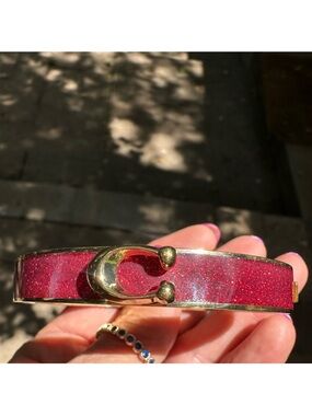 Coach Red Glitter Hinged Bangle Bracelet